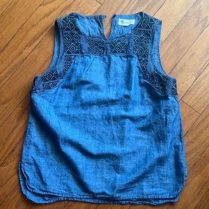 Madewell Indigo Embroidered Linen Blend Top M